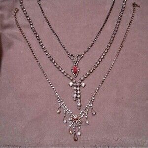 Vintage Rhinestone Necklace Set (3) Pink AB & Festoon